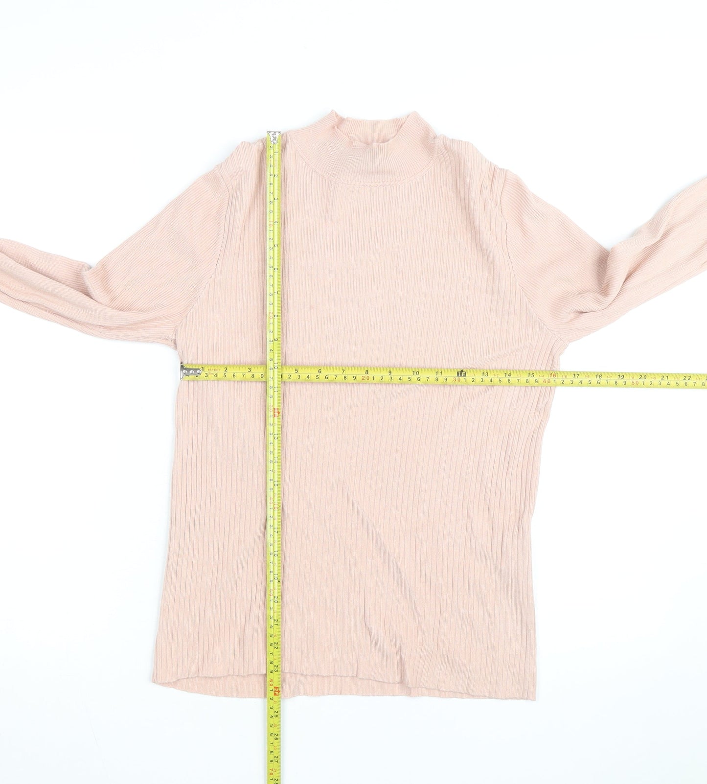 Lipsy Women Pink Ribbed Mock Neck Long Sleeve Pullover Jumper Size 10