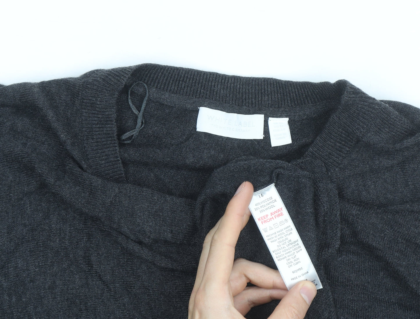 The White Company Women's Grey Crew Neck Jumper Size 16 Wool Blend