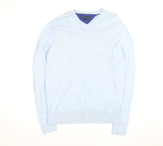 Tommy Hilfiger Men’s Blue Cotton Cashmere V-Neck Jumper Size L