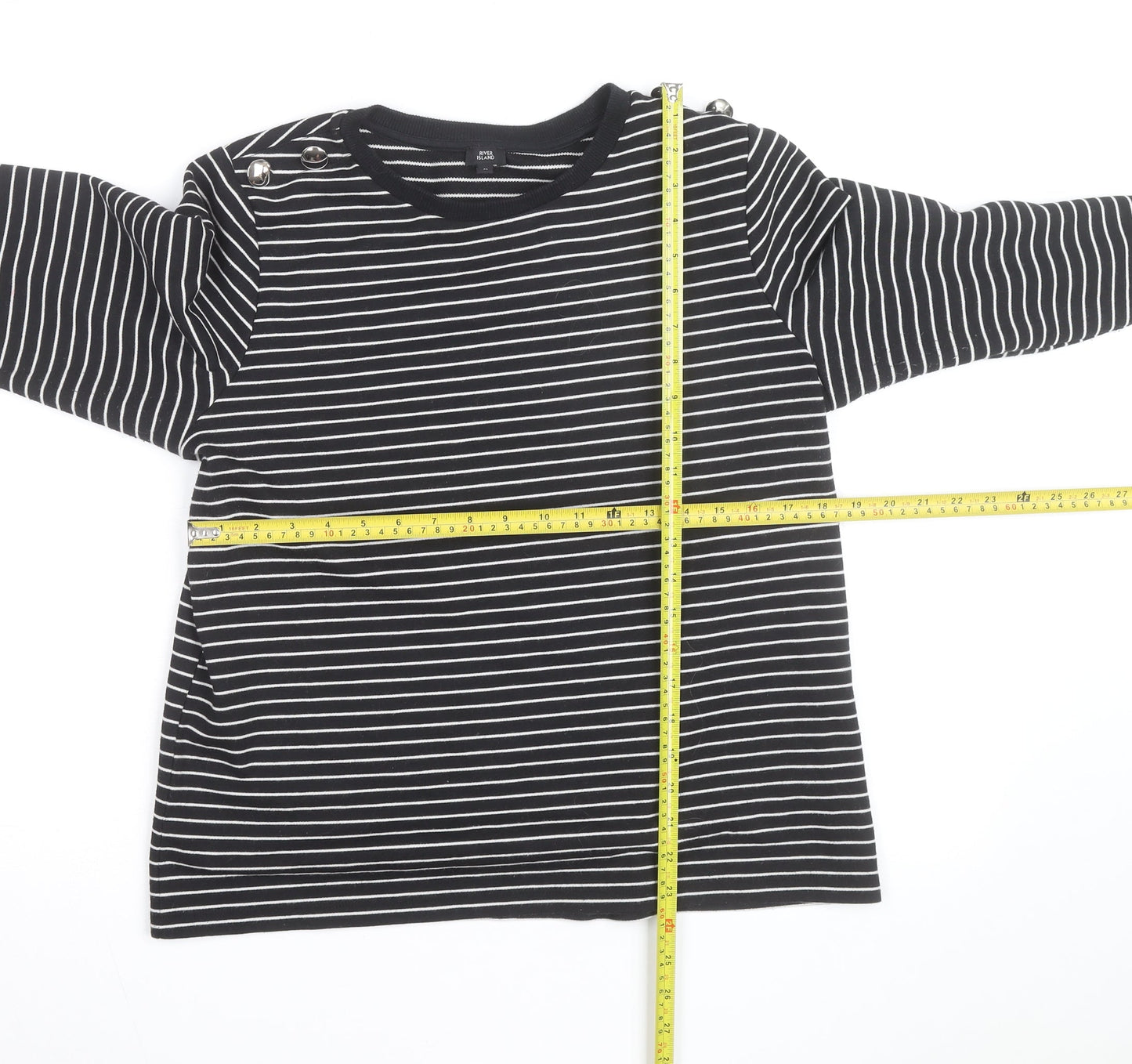 River Island Women's Black Striped Crew Neck Jumper Size M