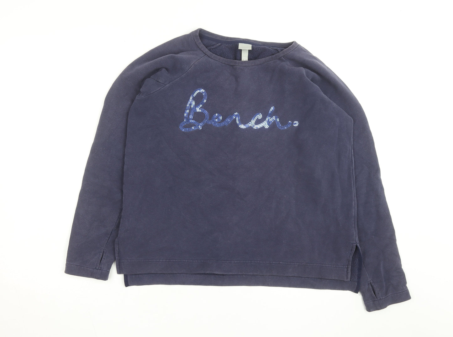 Bench Men Blue Sequin Logo Pullover Sweatshirt M