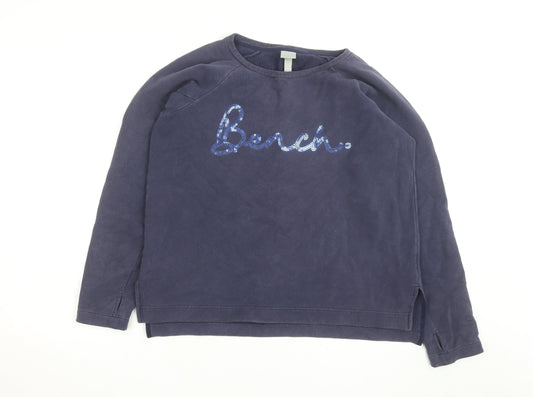 Bench Men Blue Sequin Logo Pullover Sweatshirt M