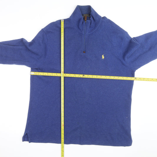 Polo Ralph Lauren Men's Blue 1/4 Zip Cotton Jumper Size L