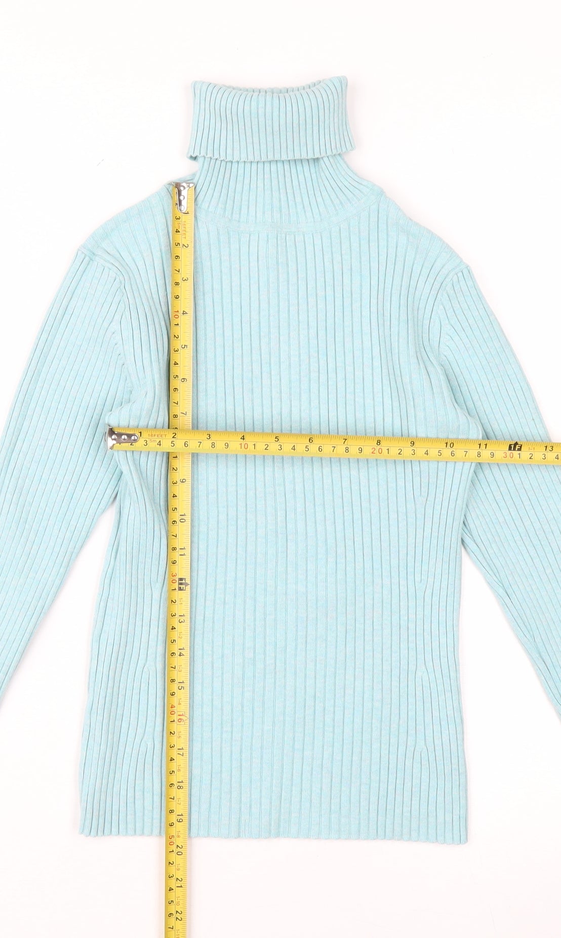 GAP Women’s Blue Ribbed Roll Neck Long Sleeve Stretch Top Size S
