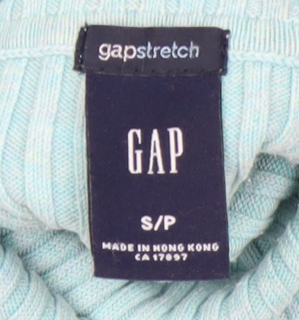 GAP Women’s Blue Ribbed Roll Neck Long Sleeve Stretch Top Size S