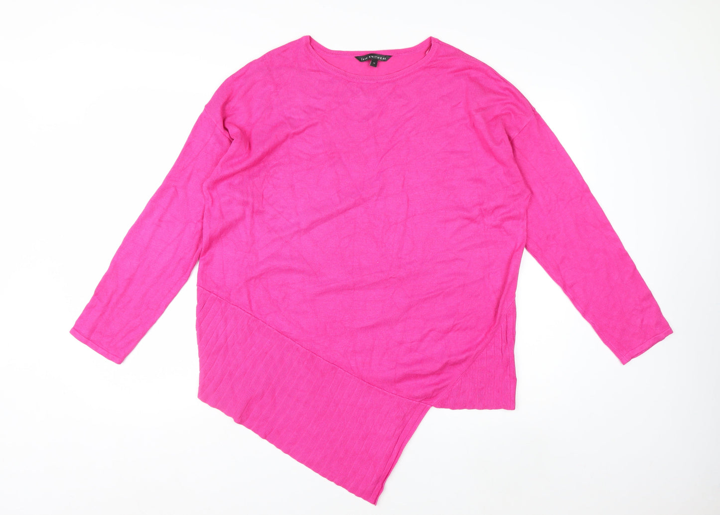 Bonmarché Women Pink Crew Neck Asymmetric Hem Knit Jumper Size 12