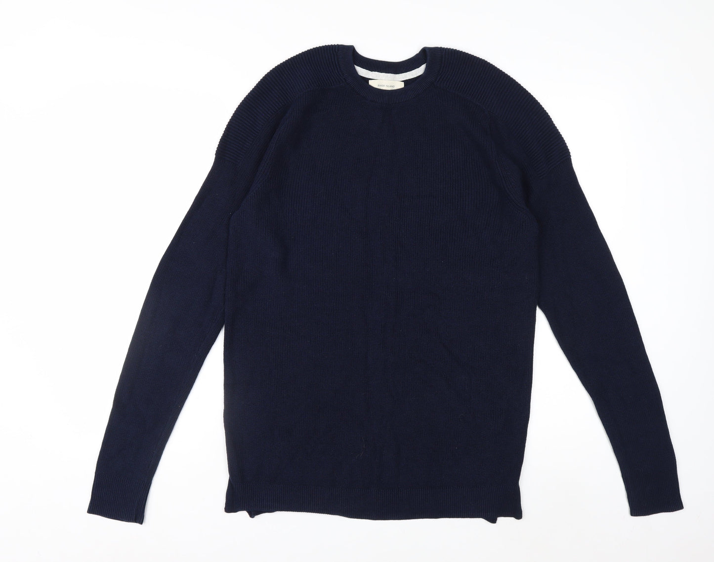 River Island Men's Blue Cotton Crew Neck Jumper Size S