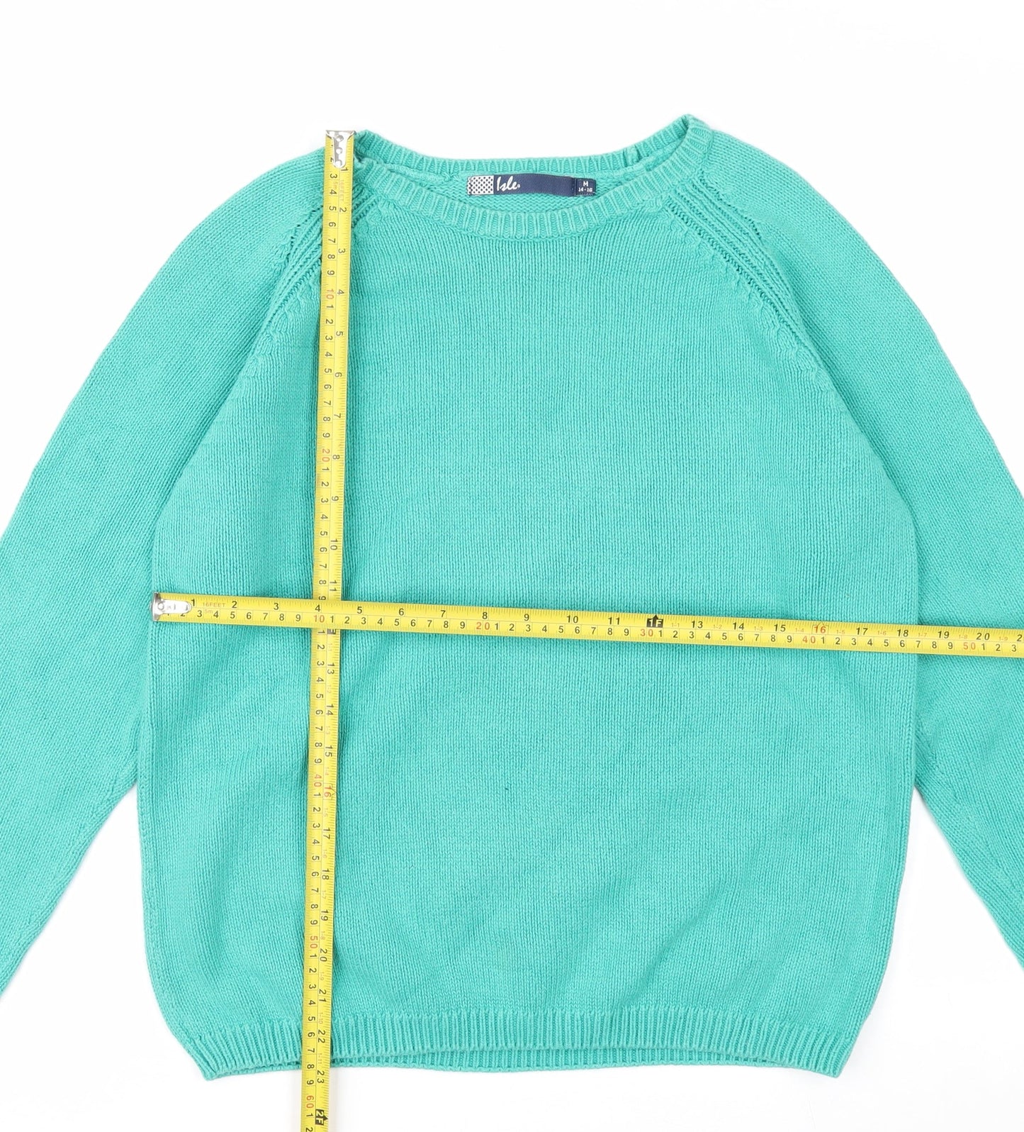 Isle Womens Green Cotton Crew Neck Long Sleeve Jumper M 14-16