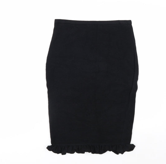 Max Studio Women’s Black Knit Pencil Skirt Size S Ruffle Hem Stretch