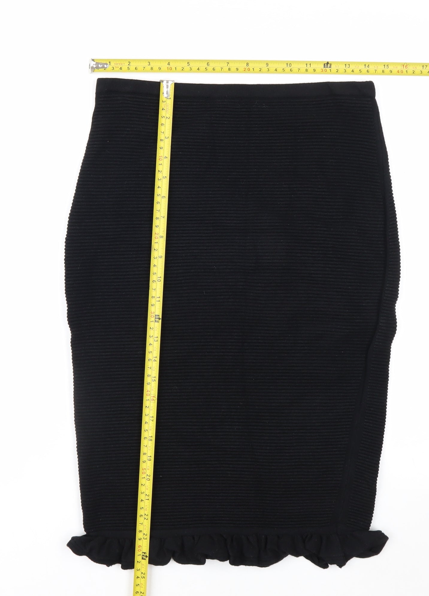Max Studio Women’s Black Knit Pencil Skirt Size S Ruffle Hem Stretch