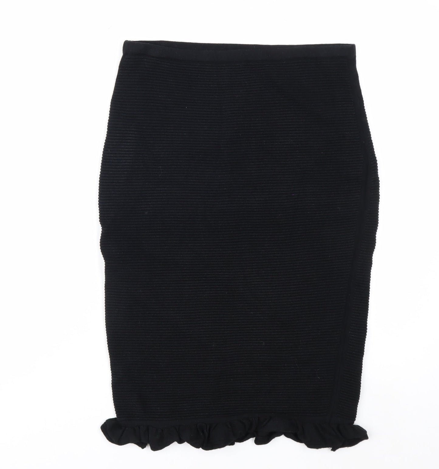 Max Studio Women’s Black Knit Pencil Skirt Size S Ruffle Hem Stretch