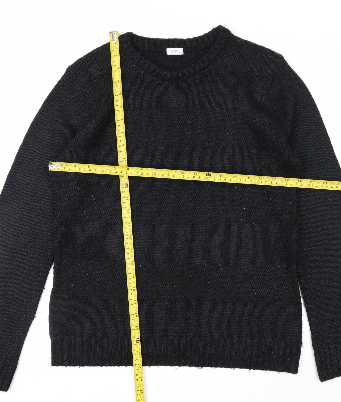 Cotton Traders Women's Black Acrylic Knit Crew Neck Jumper Size 14/16