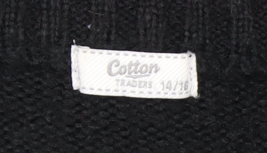 Cotton Traders Women's Black Acrylic Knit Crew Neck Jumper Size 14/16