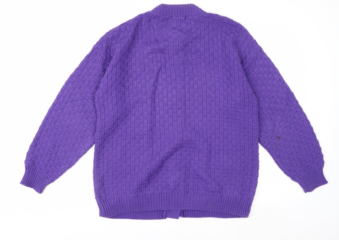 Insight Women Purple Cable Knit Cardigan M Acrylic Crew Neck