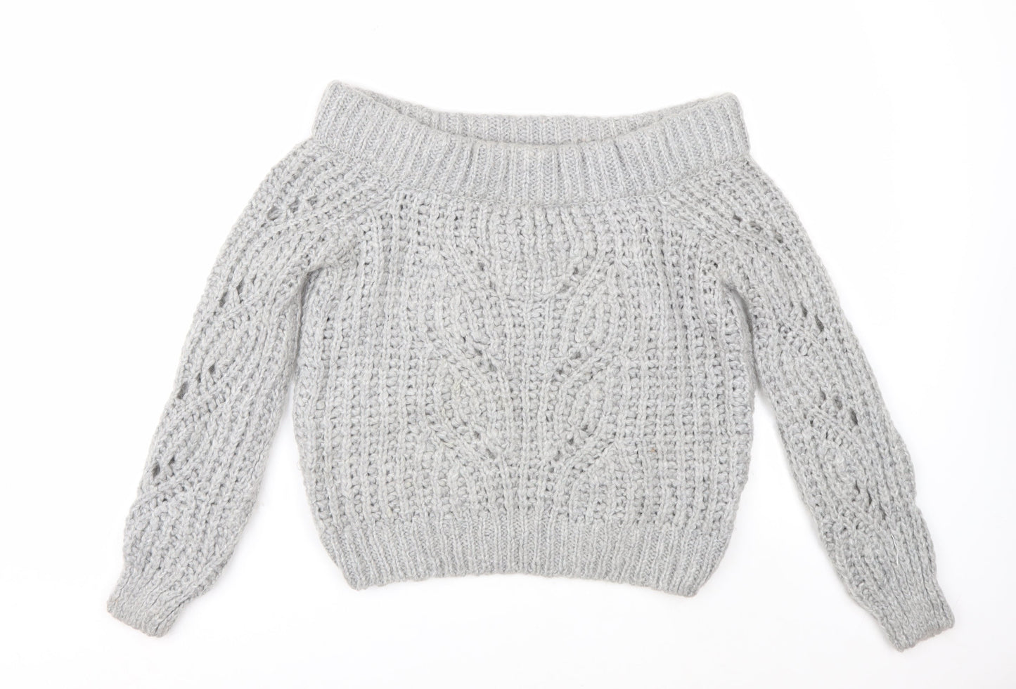 River Island Women's Grey Chunky Knit Boat Neck Jumper UK 8