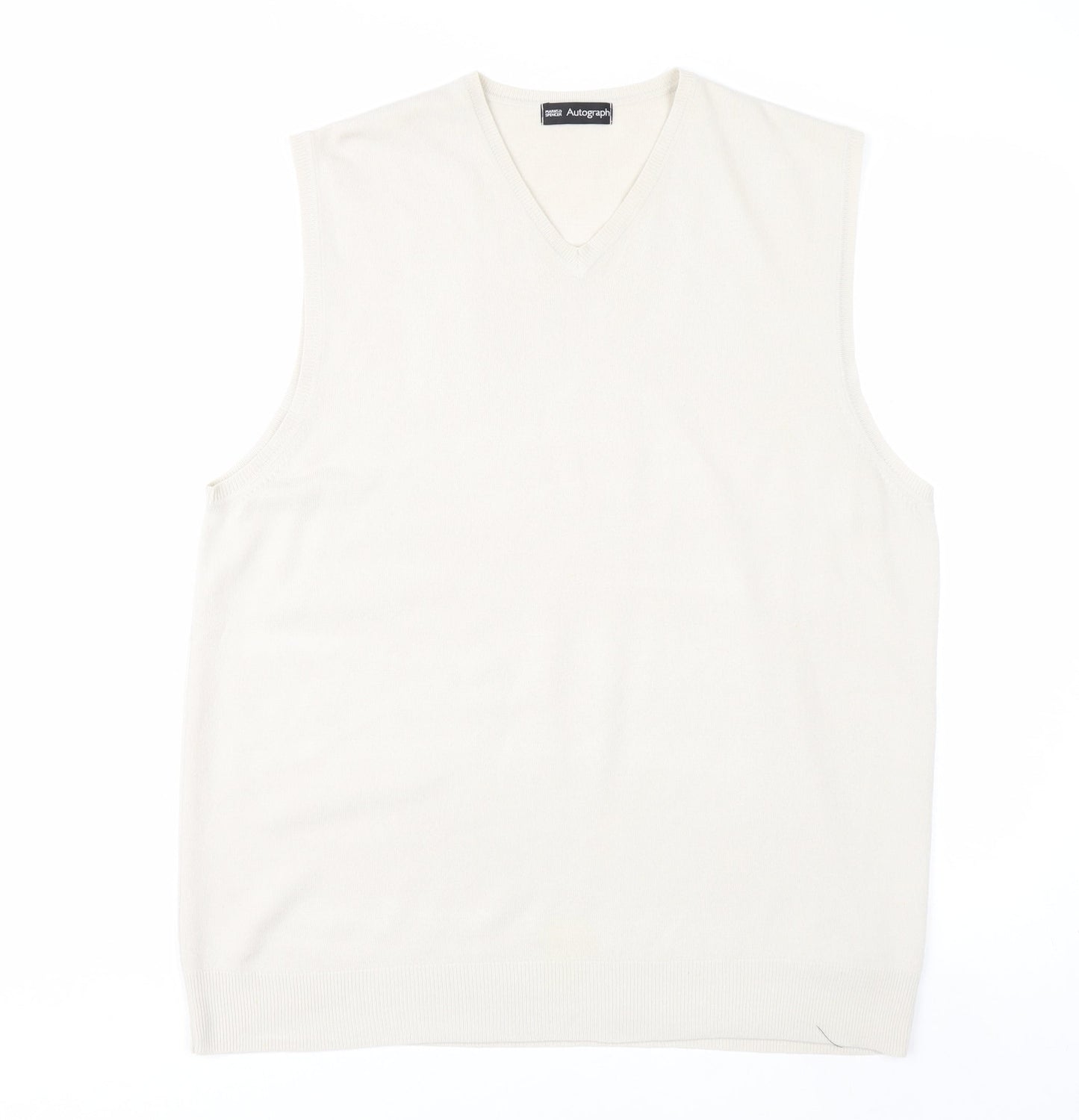 Marks and Spencer Men Ivory V-Neck Knit Acrylic Sleeveless Vest L