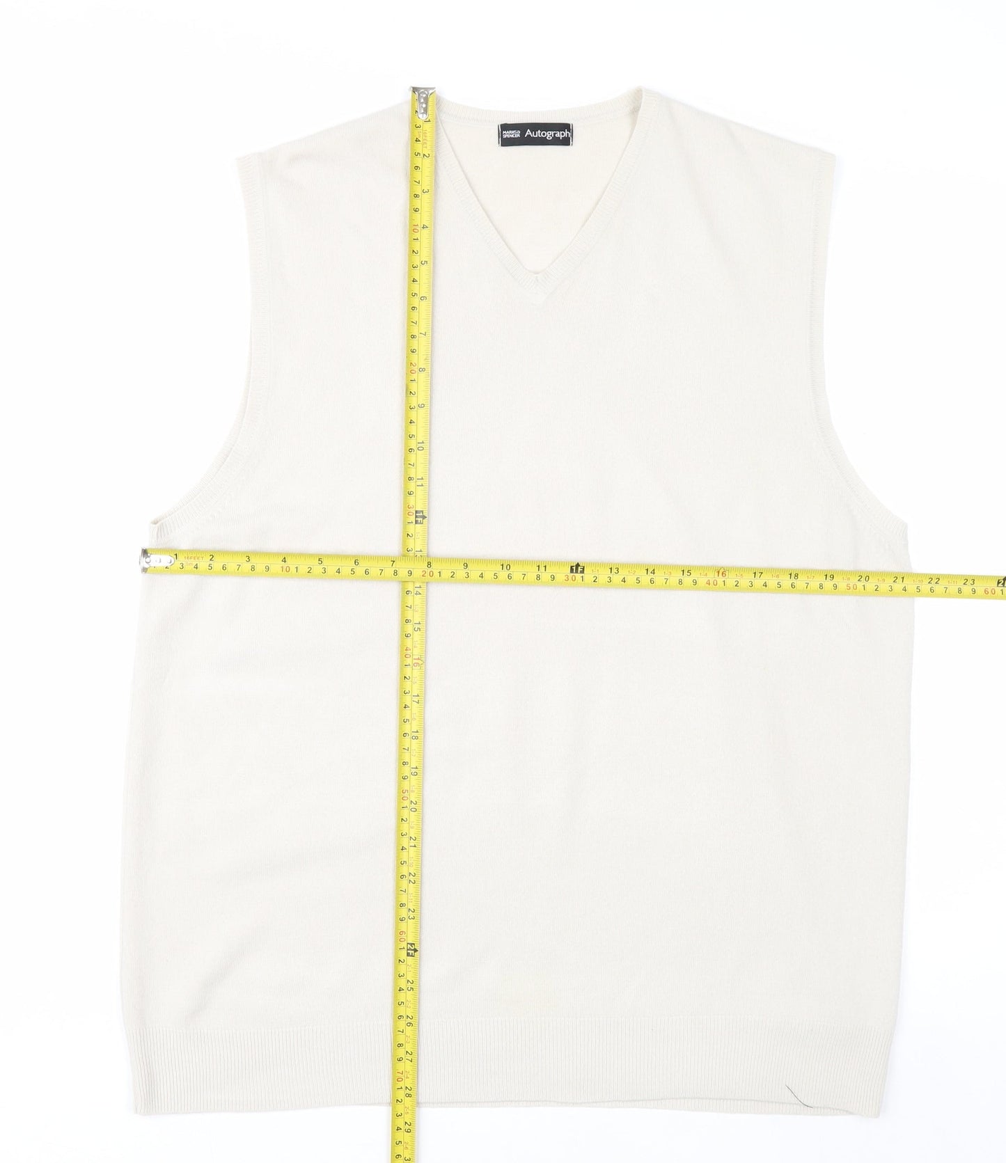 Marks and Spencer Men Ivory V-Neck Knit Acrylic Sleeveless Vest L