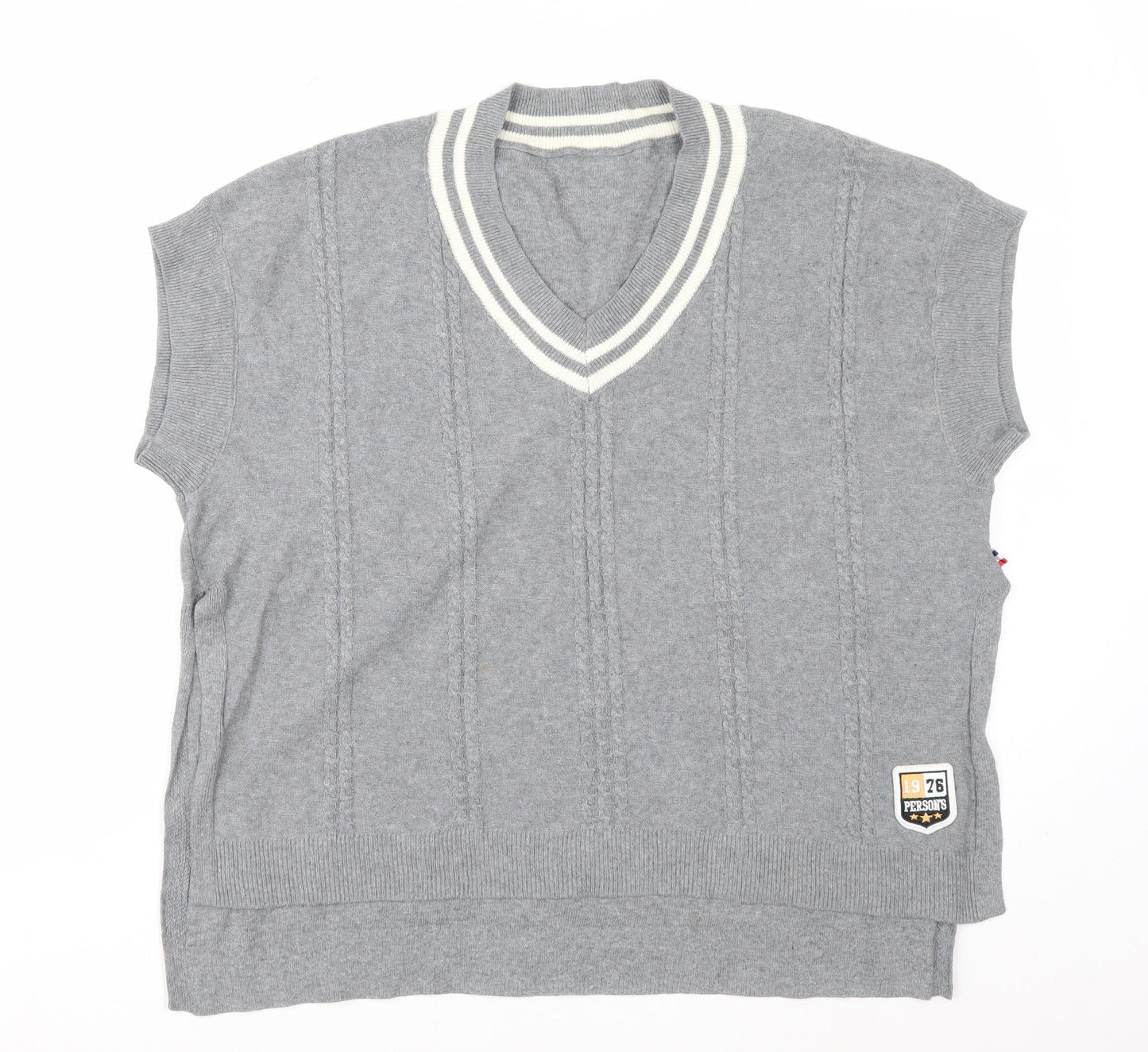 PERSON'S Women's Grey V-Neck Sleeveless Knit Vest Jumper Size S