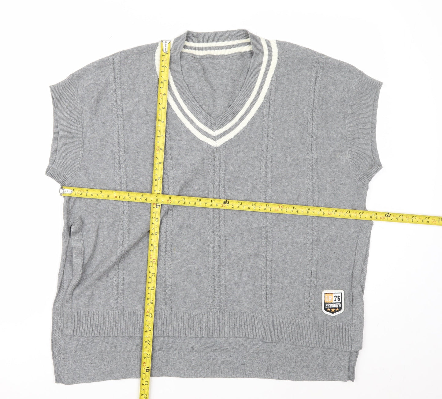 PERSON'S Women's Grey V-Neck Sleeveless Knit Vest Jumper Size S