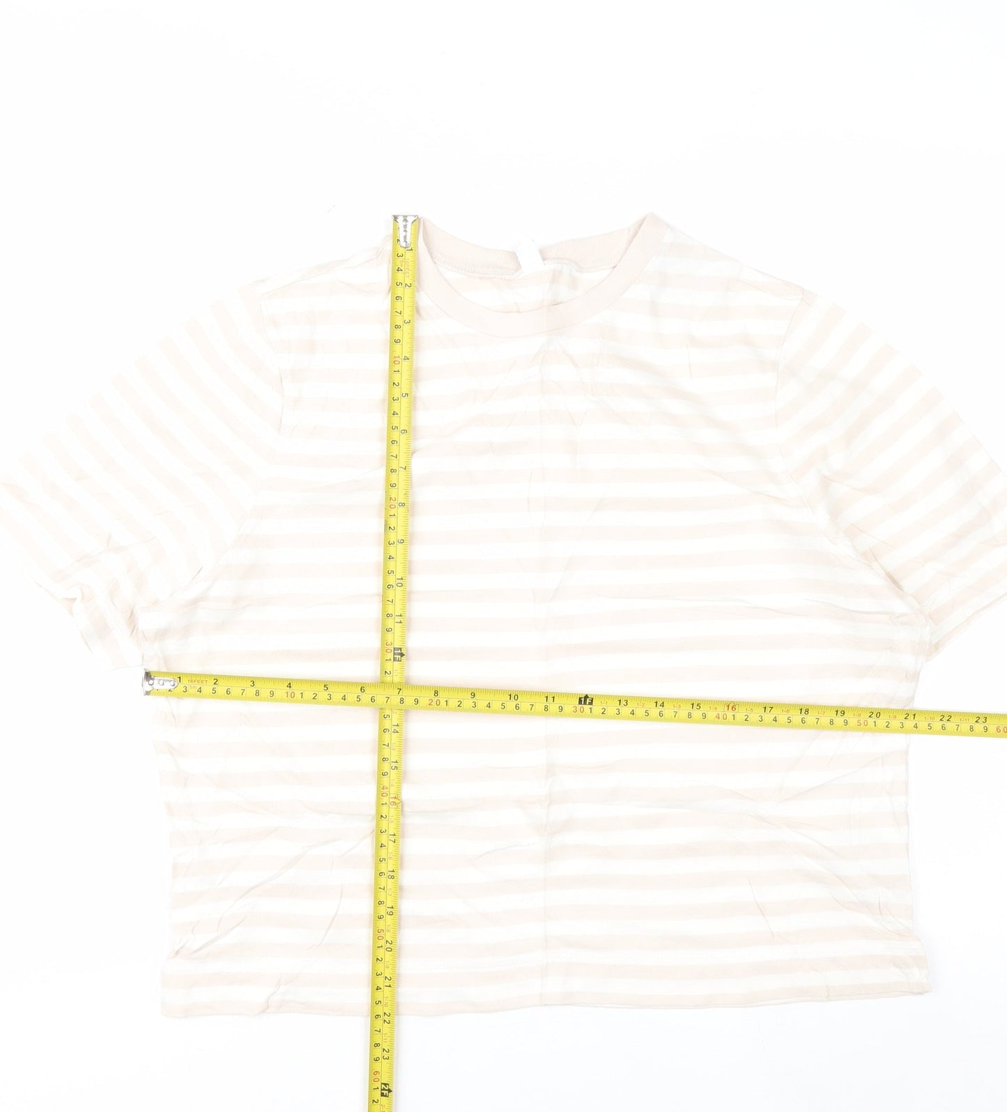 Uniqlo Women's Beige Striped Cotton Short Sleeve T-Shirt M