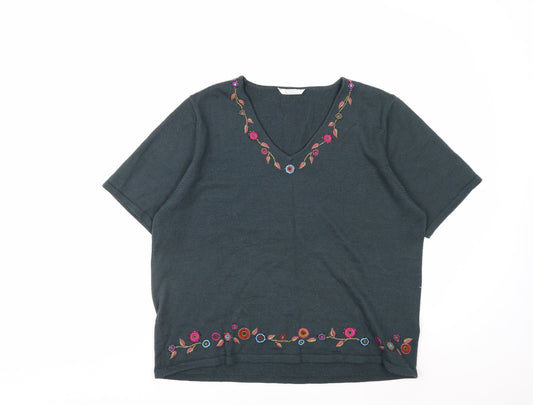Marks & Spencer Women’s Green Floral Embroidered Wool Knit Top Size 22
