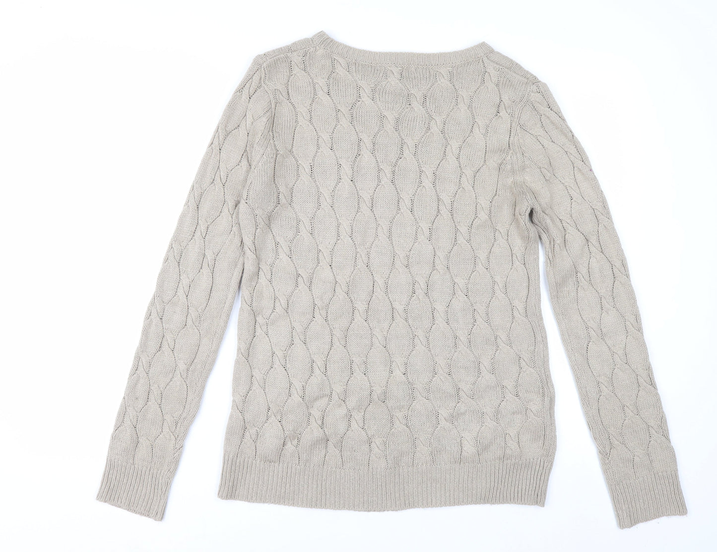 Forever 21 Women’s Beige Cable Knit Jumper Size S Crew Neck Pullover