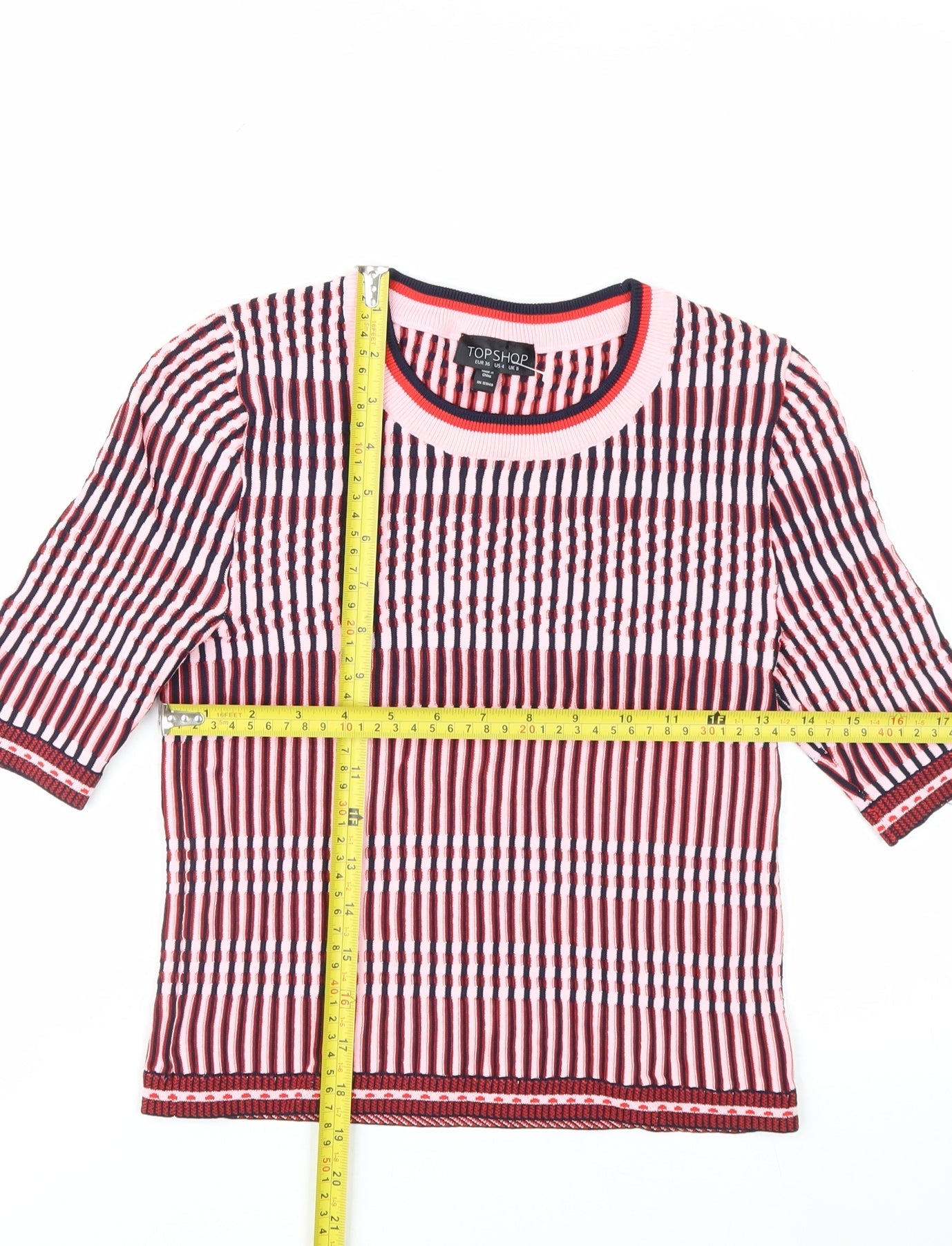 Topshop Women’s Multicoloured Striped Knit Slim Fit Cropped T-Shirt UK 8
