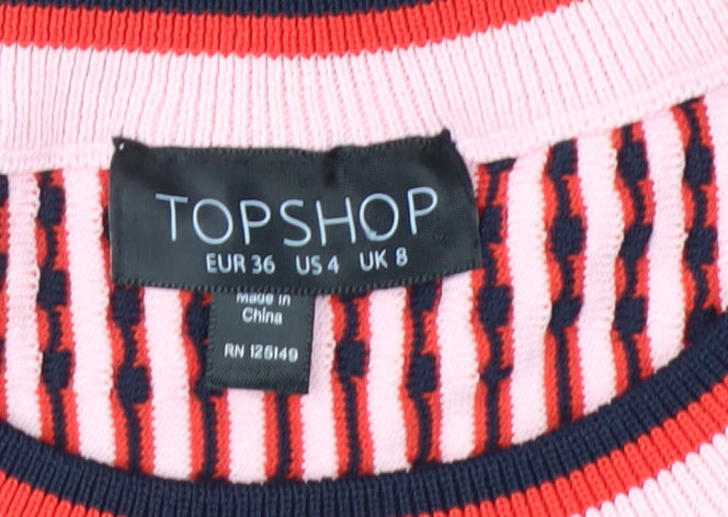 Topshop Women’s Multicoloured Striped Knit Slim Fit Cropped T-Shirt UK 8