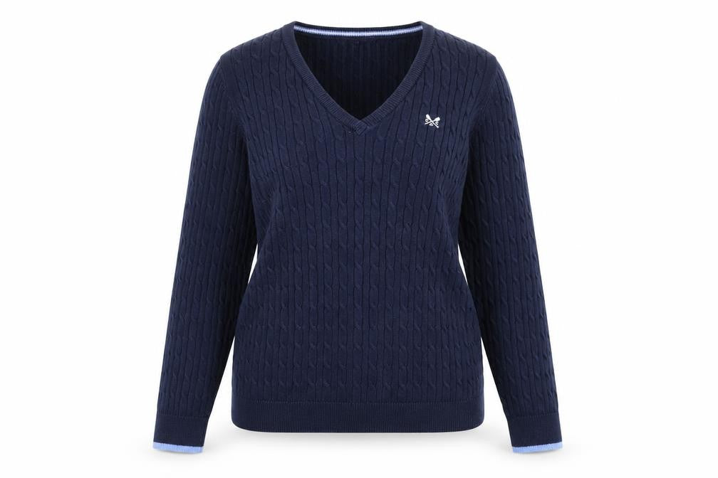 Crew Clothing Company Women Blue Size 14 V-Neck Cable-Knit Jumper