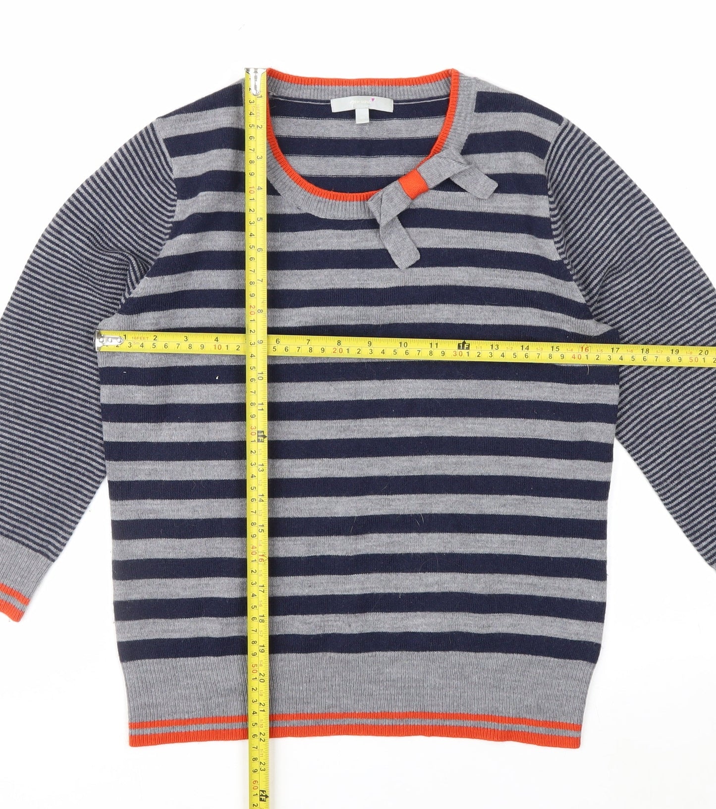 Marks and Spencer Women Blue Striped Bow Knit Jumper Size 10