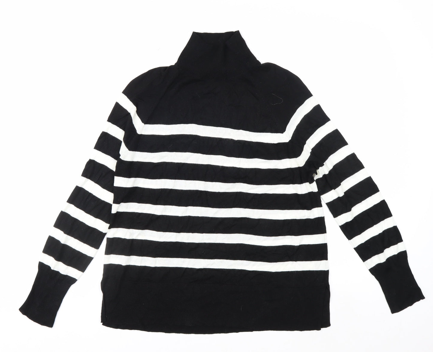 Zara Women’s Black White Striped Roll Neck Jumper Size 12