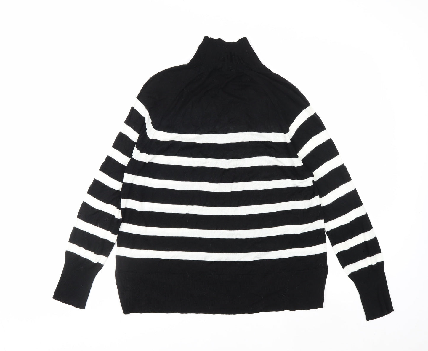 Zara Women’s Black White Striped Roll Neck Jumper Size 12