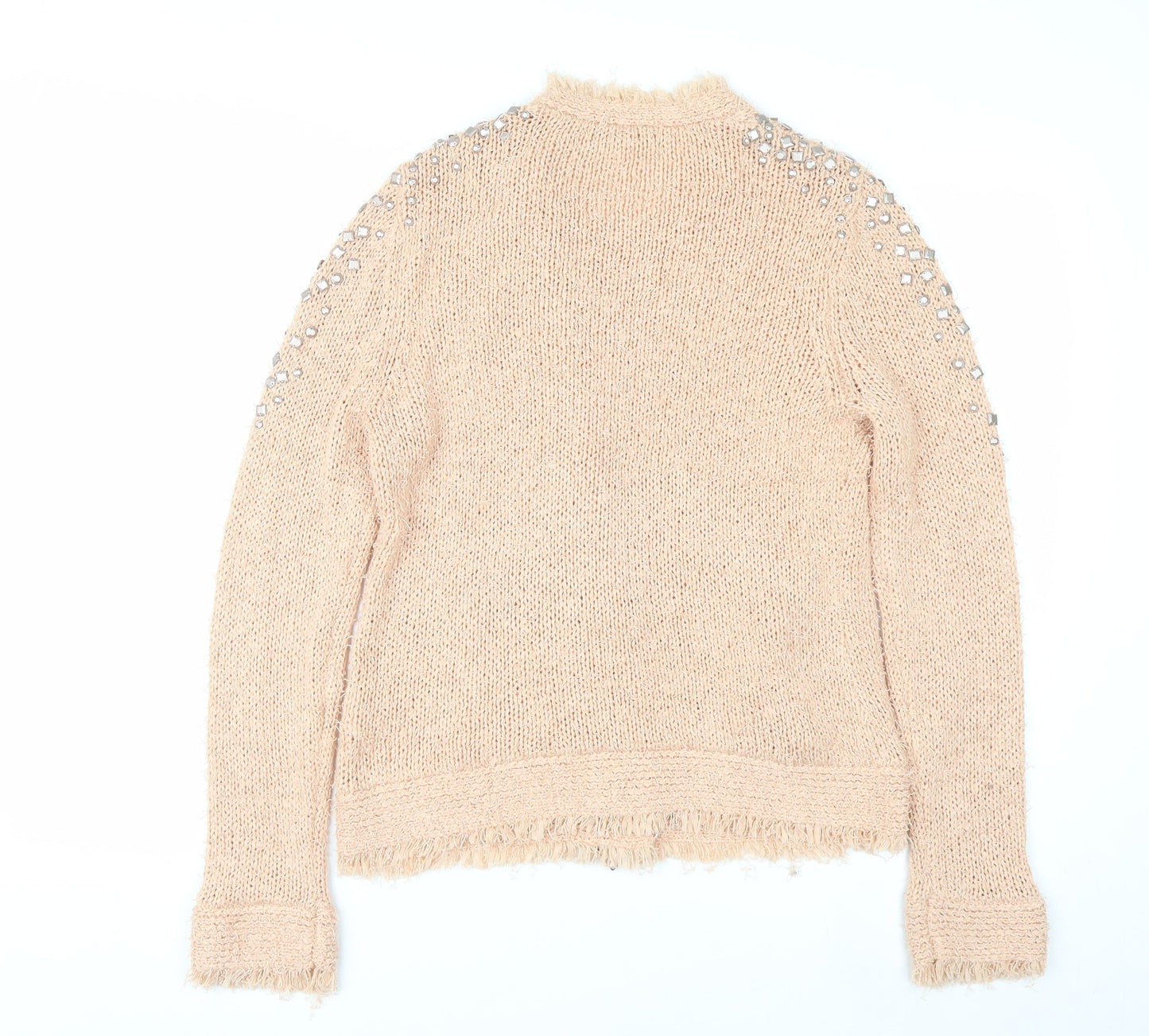 Monari Women’s Beige Beaded Full Zip Knit Jumper Size 14