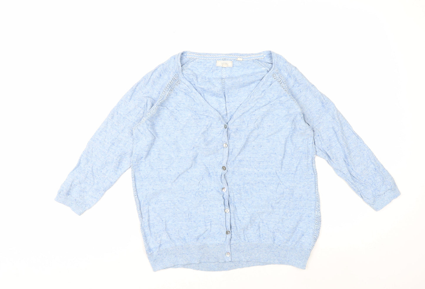 Fat Face Women Blue Cotton V-Neck Cardigan Size 12 Knit