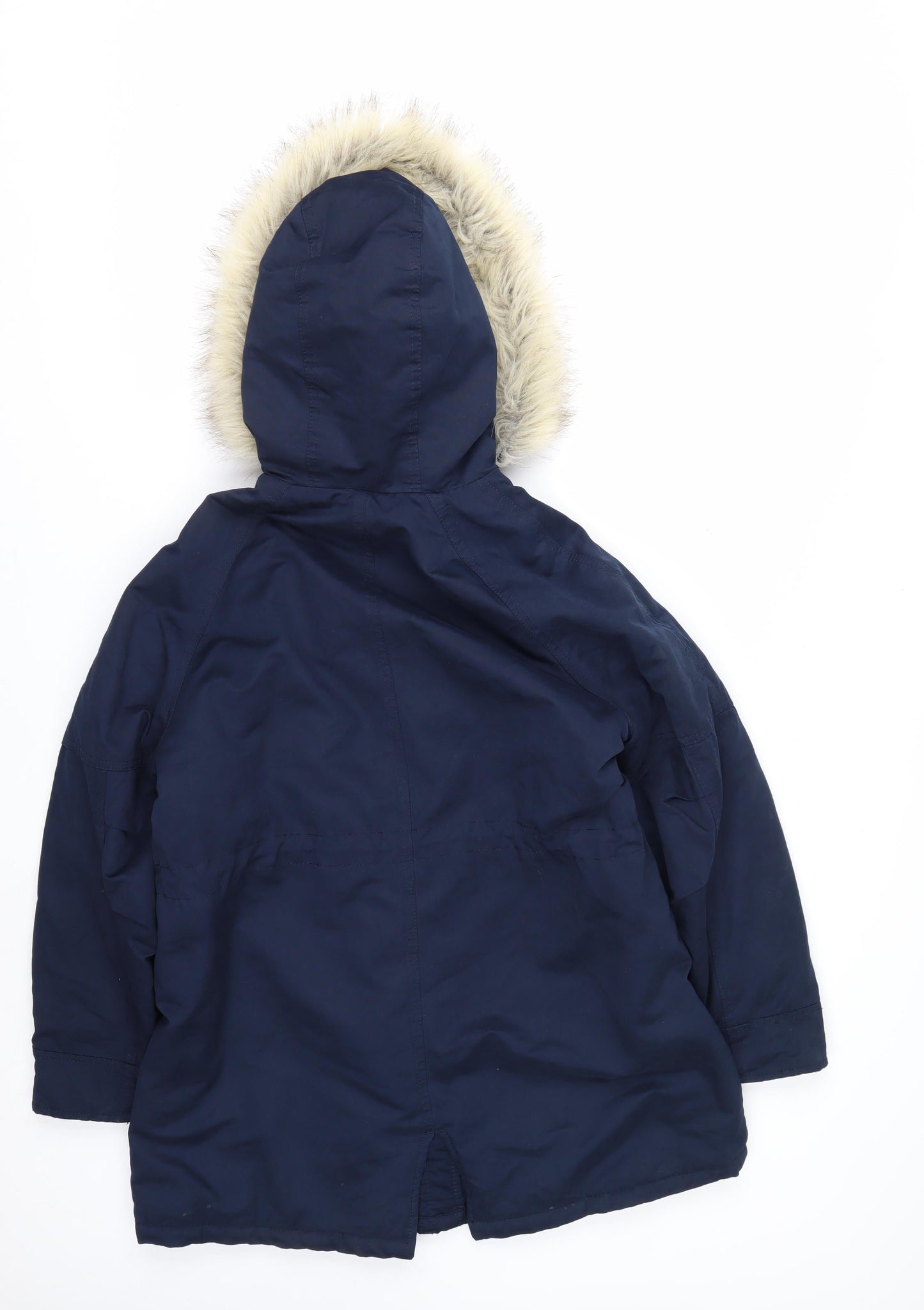 Zara Kids Girls Blue Faux Fur Hooded Long Parka Coat 13-14 Years