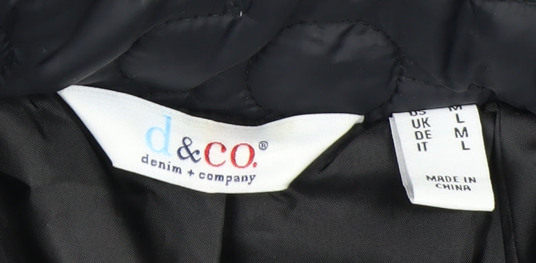 Denim & Co Womens Black Quilted Nylon Mid-Length Jacket L