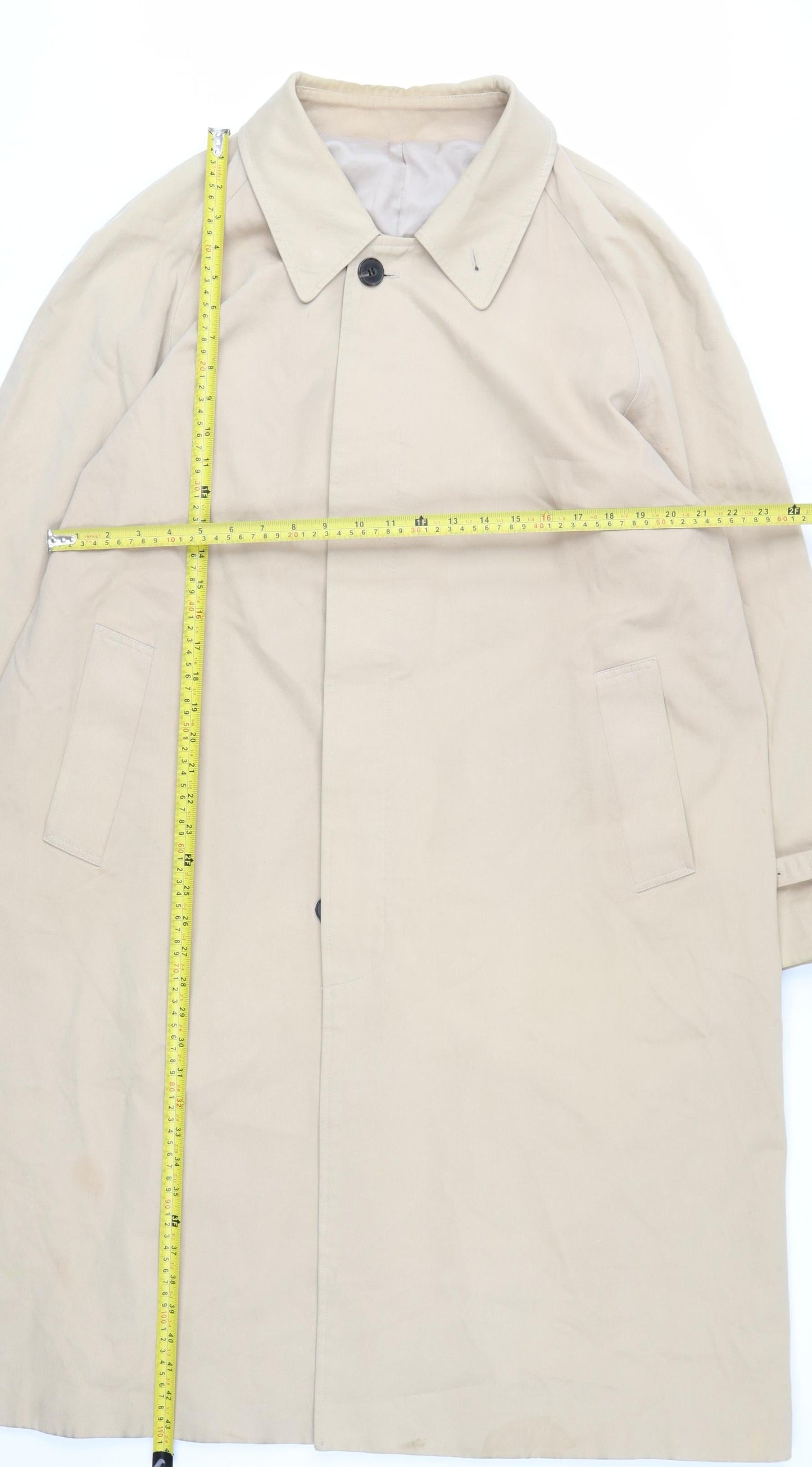 LIEU HOMME Men Beige Trench Coat M Collared Belted Classic Long
