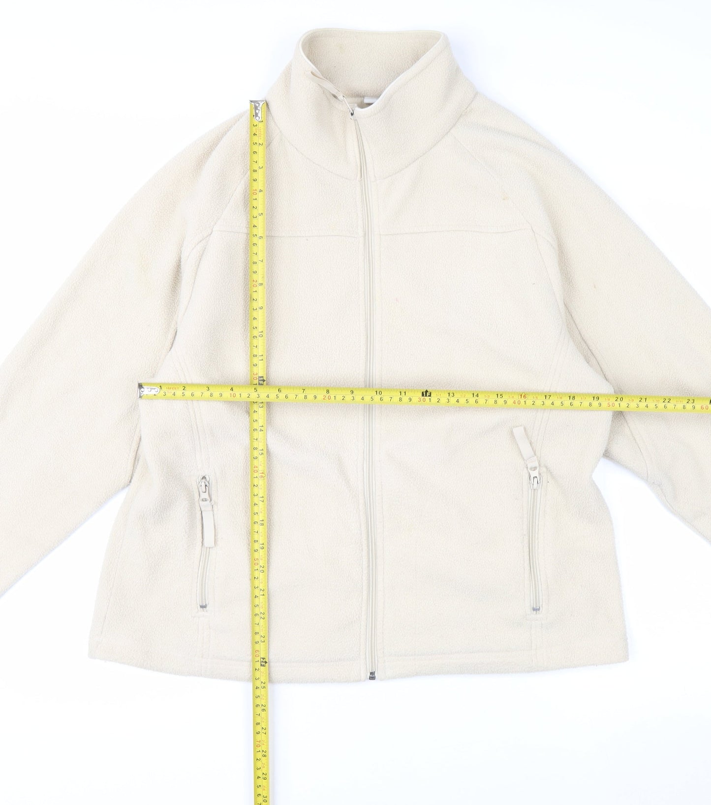 Ethel Austin Women Beige Fleece Full Zip Jacket Size L