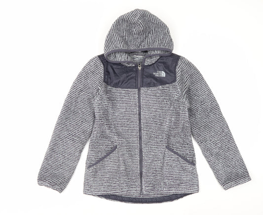 The North Face Girls Grey Hooded Fleece Jacket Size 14-15 Years