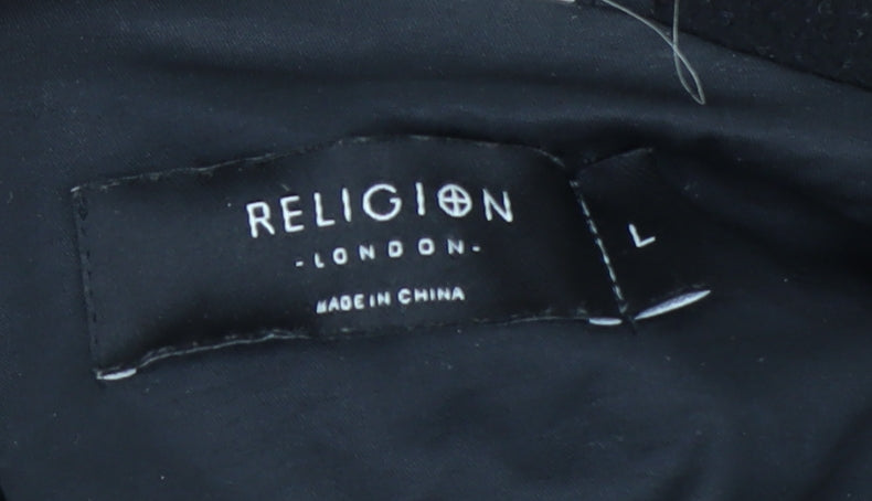 Religion Men’s Black Long Hooded Puffer Coat L Winter Insulated Jacket