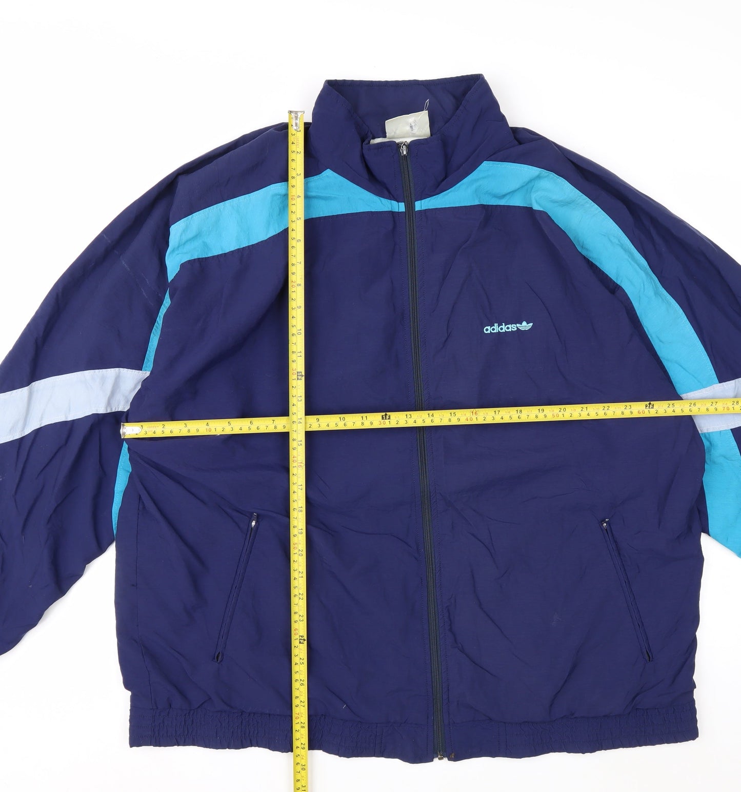 Adidas Men's Blue XL Retro Windbreaker Jacket with Full Zip