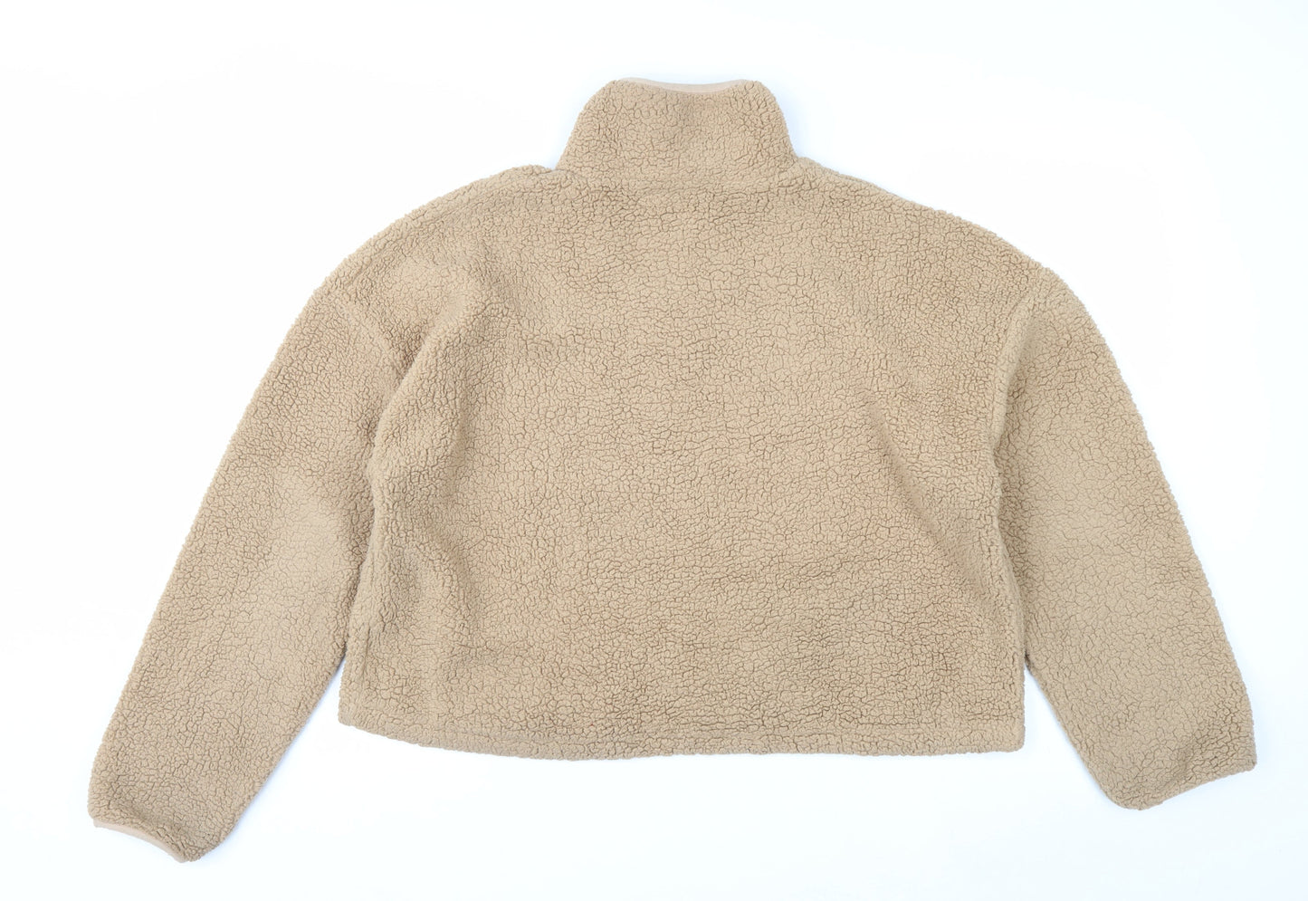 Addax Women Beige 1/4 Zip Fleece Pullover Sweatshirt L
