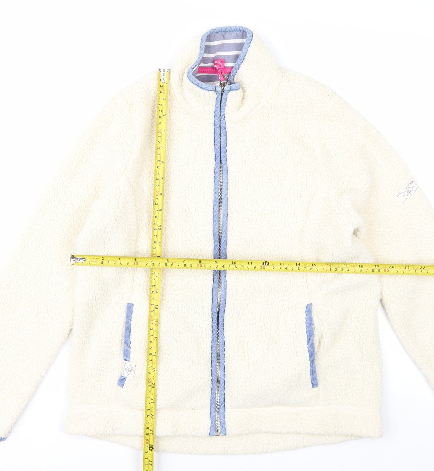 Joules Womens Ivory Fleece Jacket Size 12 Lined Zip Front Casual Style