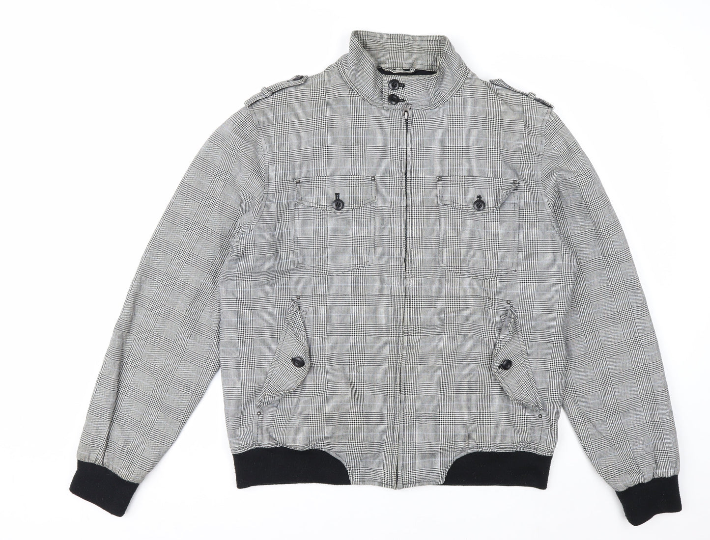 Topman Men's Grey Check Cotton Biker Jacket L 40in