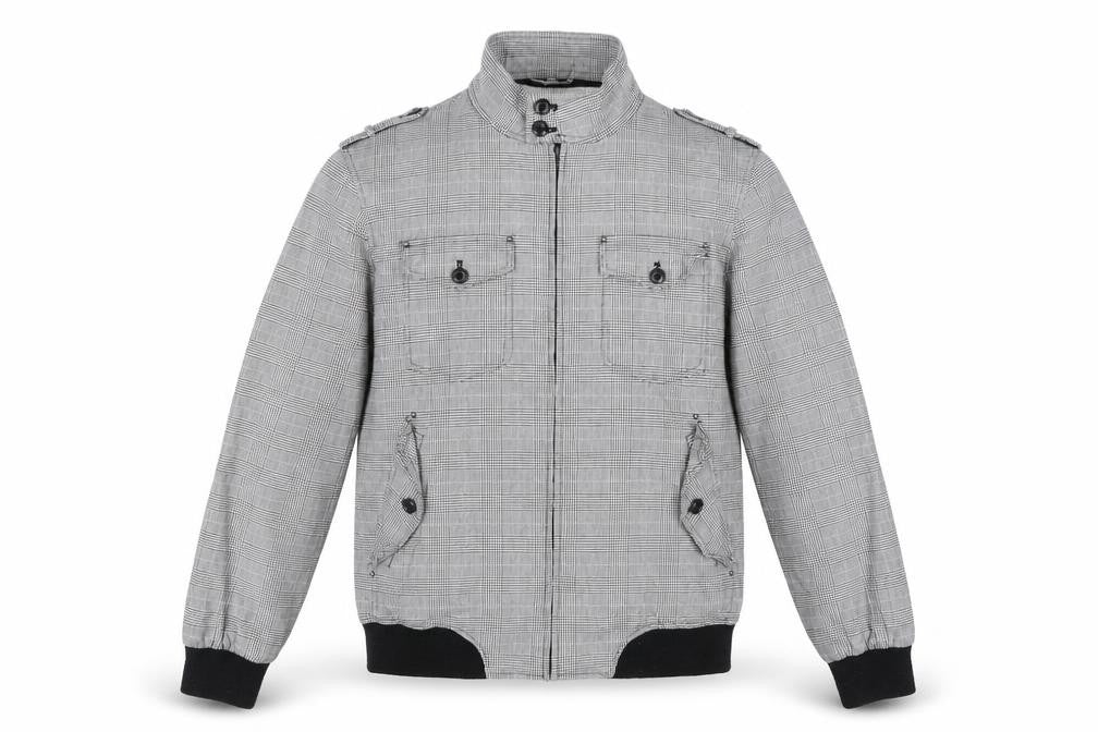 Topman Men's Grey Check Cotton Biker Jacket L 40in