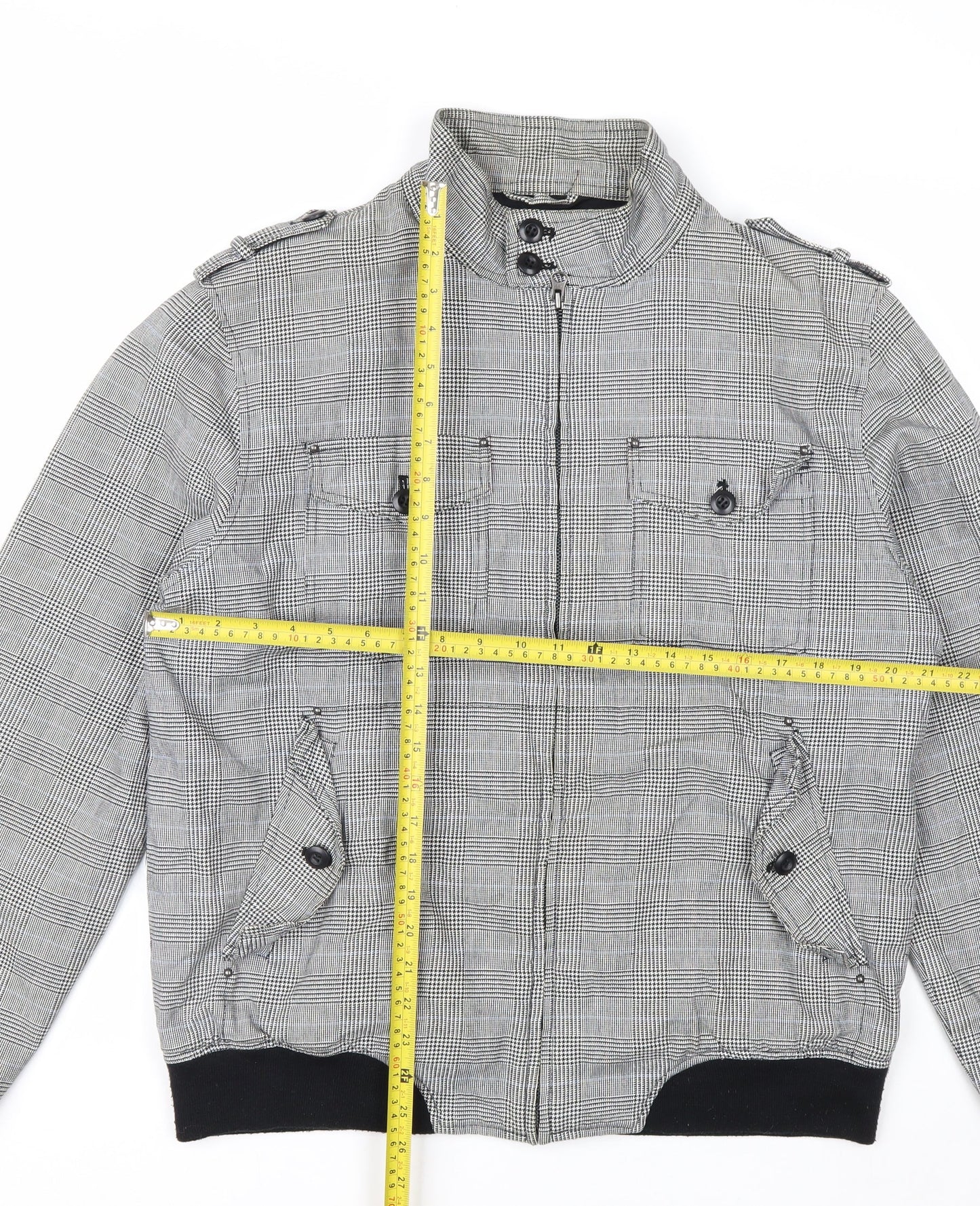 Topman Men's Grey Check Cotton Biker Jacket L 40in
