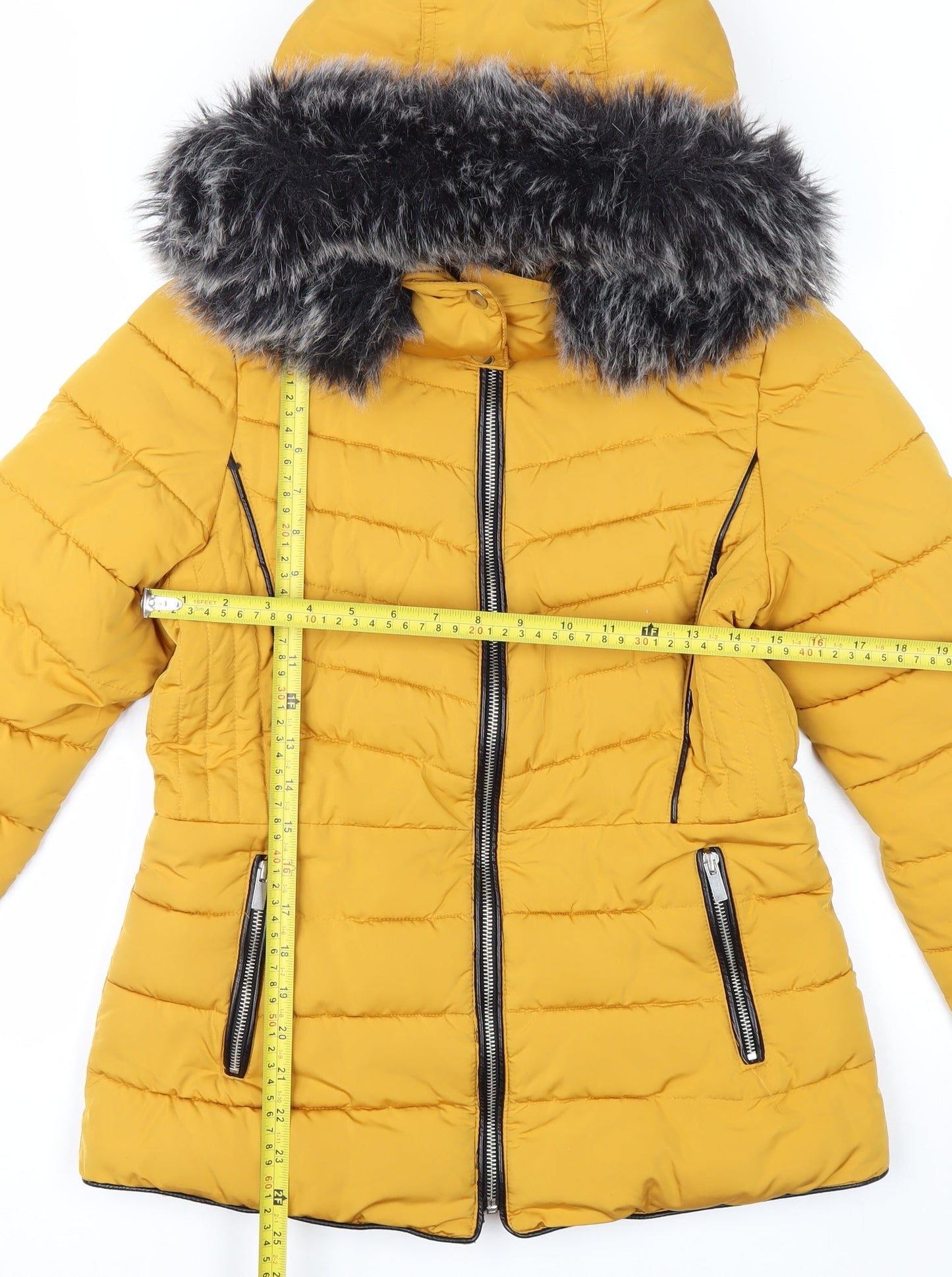 New Look Women’s Yellow Faux Fur Hooded Puffer Jacket UK 8