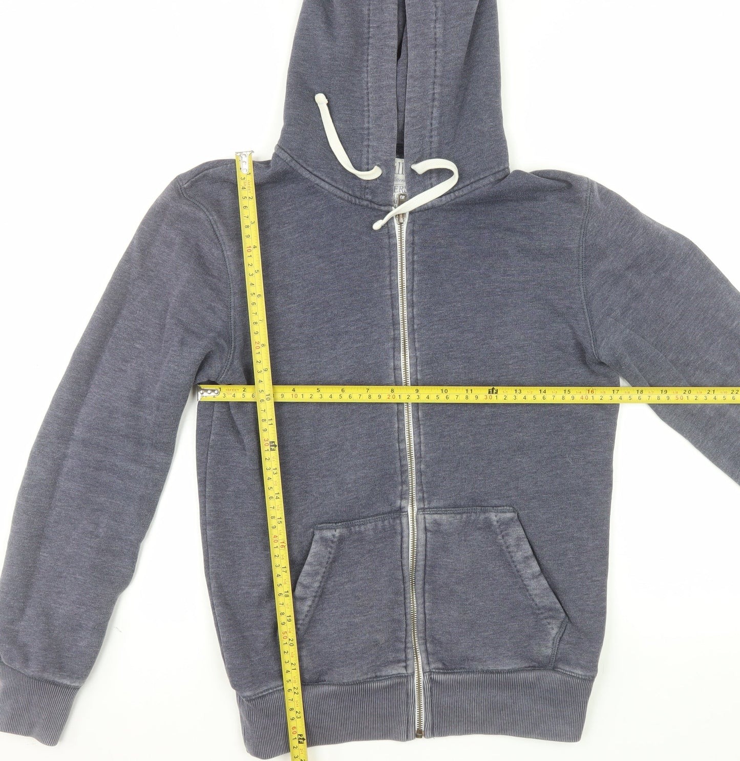 Jack Wills Men's Blue XS Full Zip Hoodie with Logo and Pockets