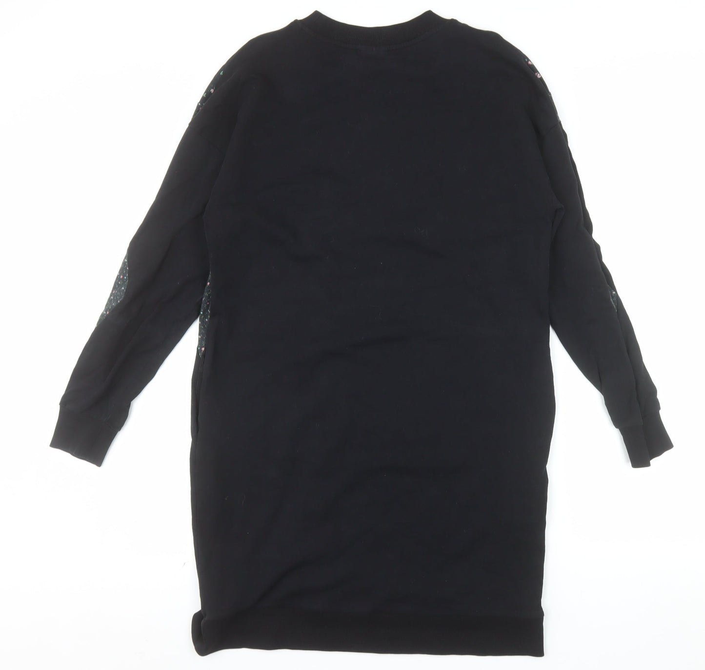 Oliver Bonas Womens Black Floral Panel Long Sleeve Pullover Sweatshirt Dress UK 12
