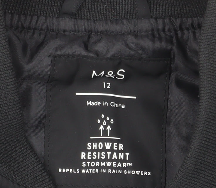 Marks and Spencer Women's Black Size 12 Bomber Jacket Shower Resistant